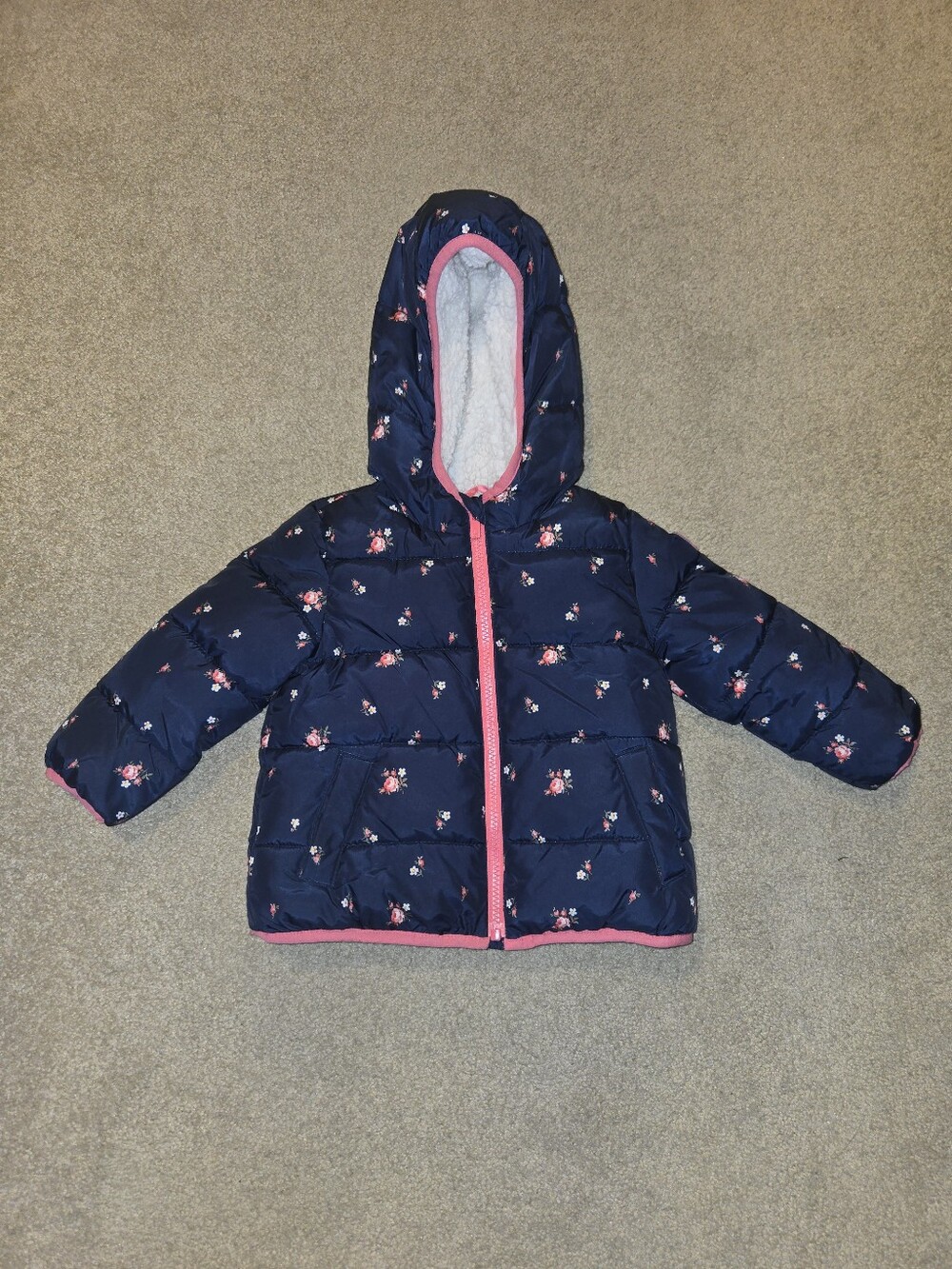 GAP Baby Cream Sherpa Jacket with Pink Loop Accent 2y